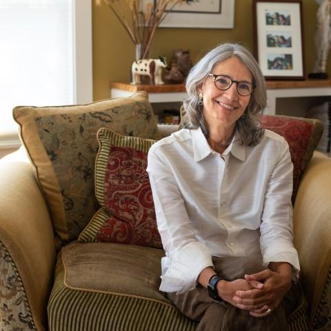 UNE's Michele Polacsek poses for a photo at her home